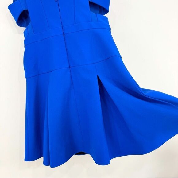 BCBGMAXAZRIA Harlie Cutout Cobalt Blue Fit and Flare V Neck Cocktail Mini Dress - Picture 10 of 16